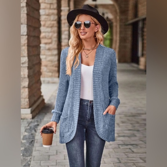 Cozy Elegance Open Front Cardigan with Pockets - Picture 2 of 4